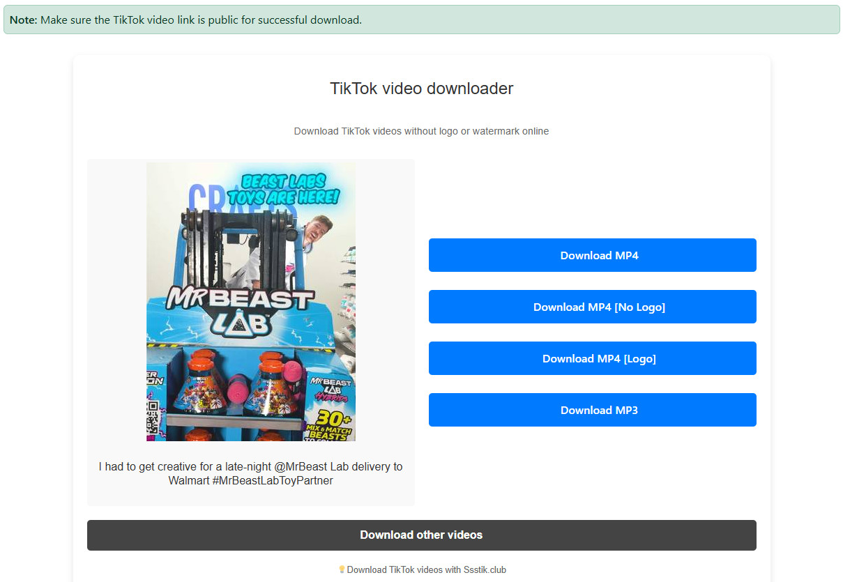 TikTok video downloader Ssstik.Club